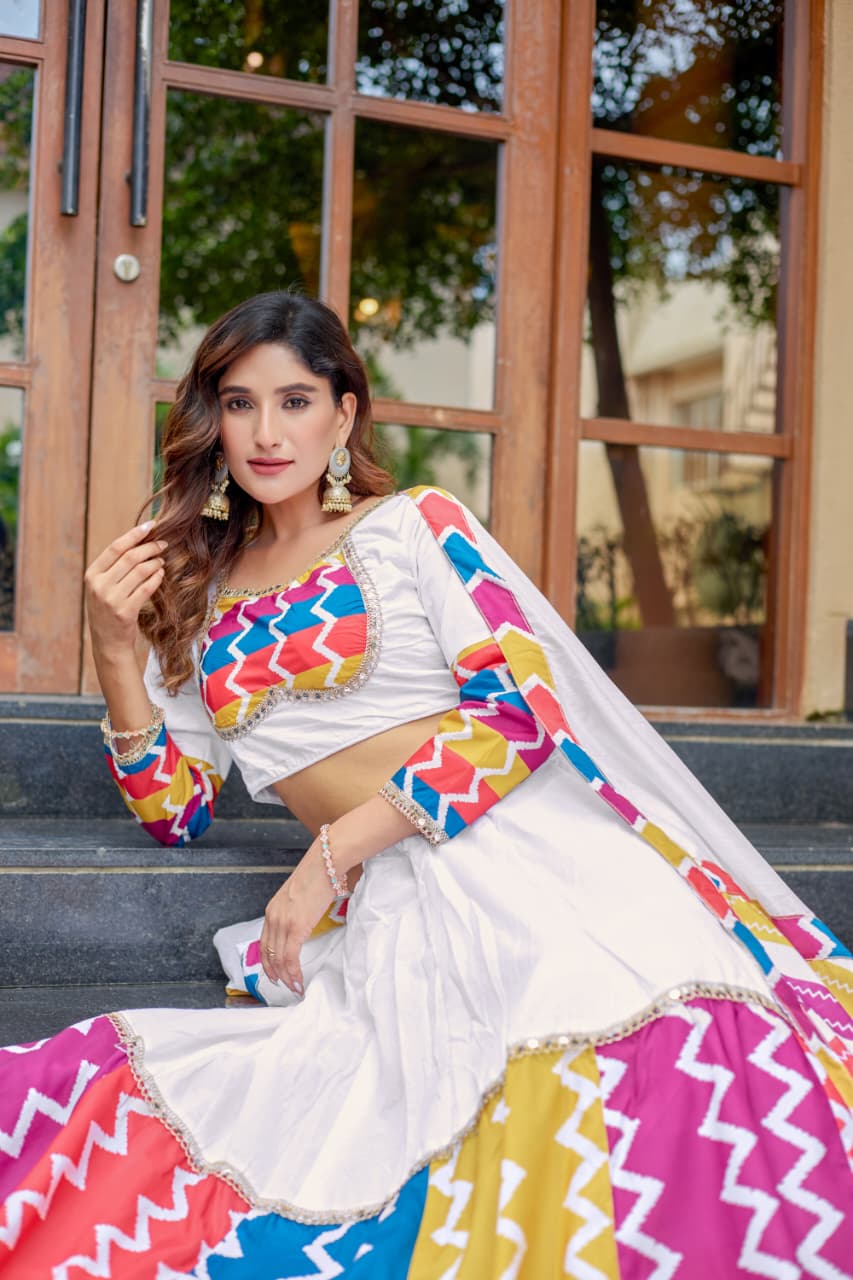 White Pure Cotton Chaniya Choli Set. Designed for comfort and style Lehenga