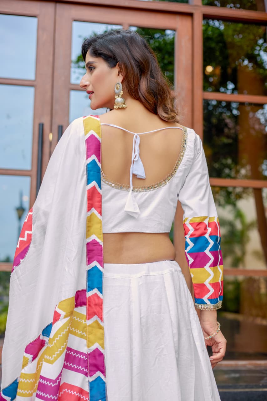 White Pure Cotton Chaniya Choli Set. Designed for comfort and style Lehenga