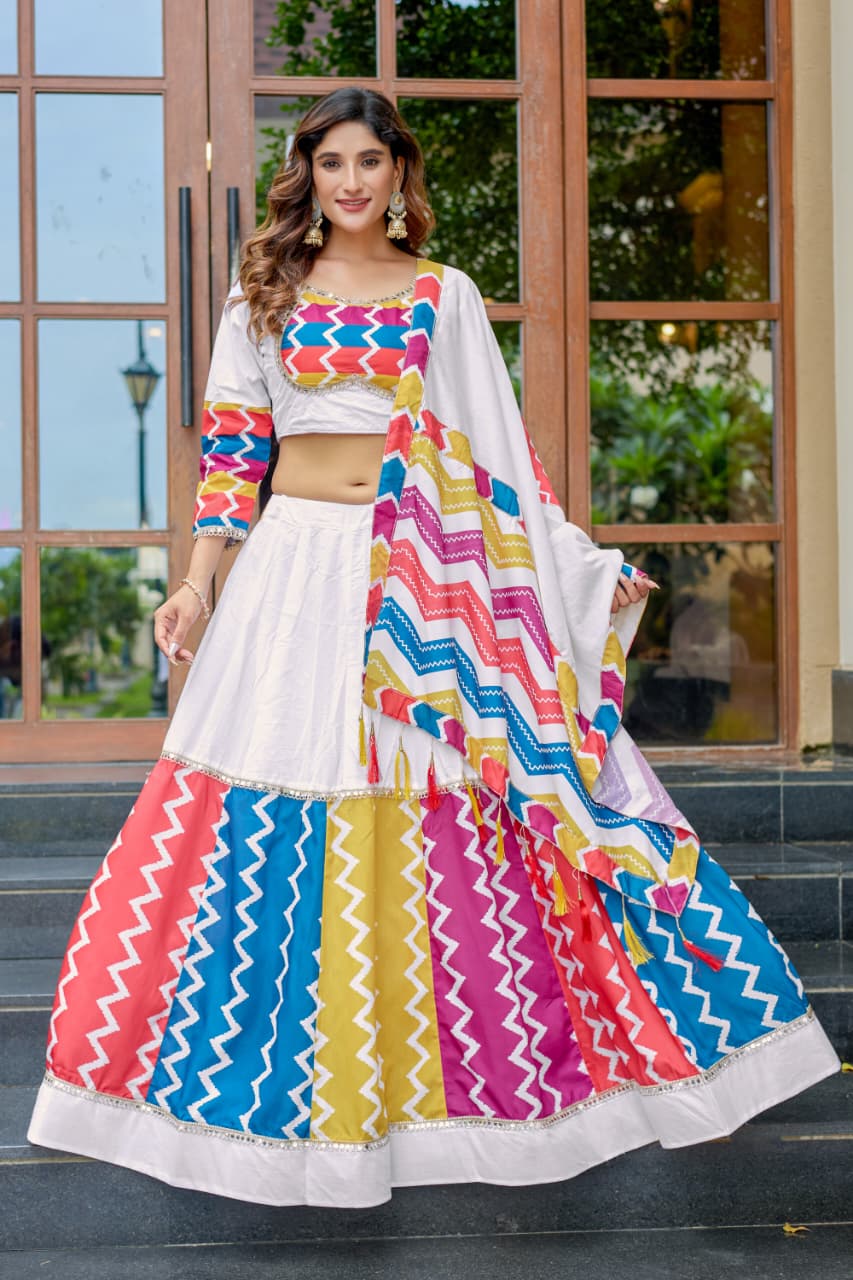 White Pure Cotton Chaniya Choli Set. Designed for comfort and style Lehenga