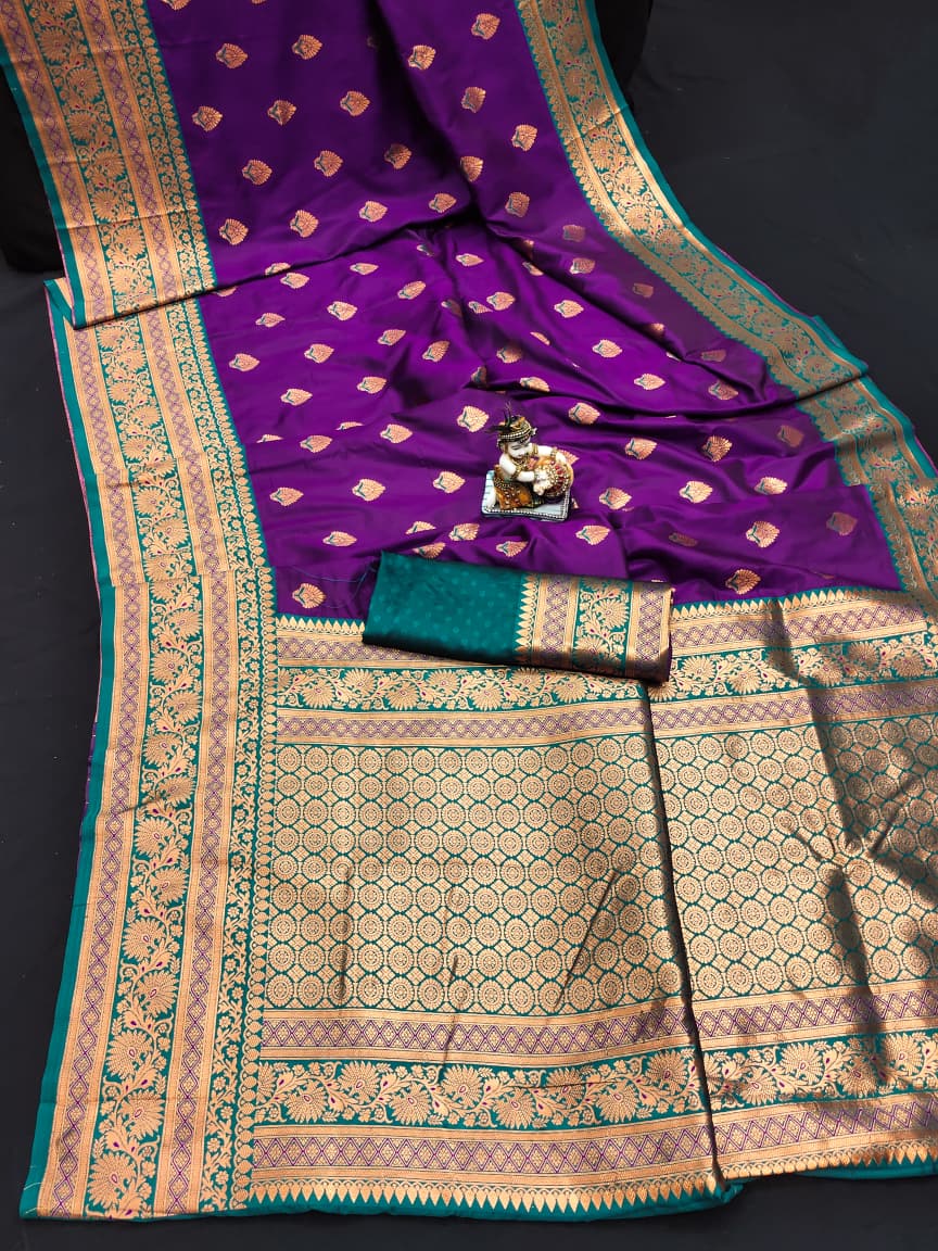 BANARASI SOFT SILK, Contrast Jacquard Border with meena with New Trend BANARASI SILK SAREE