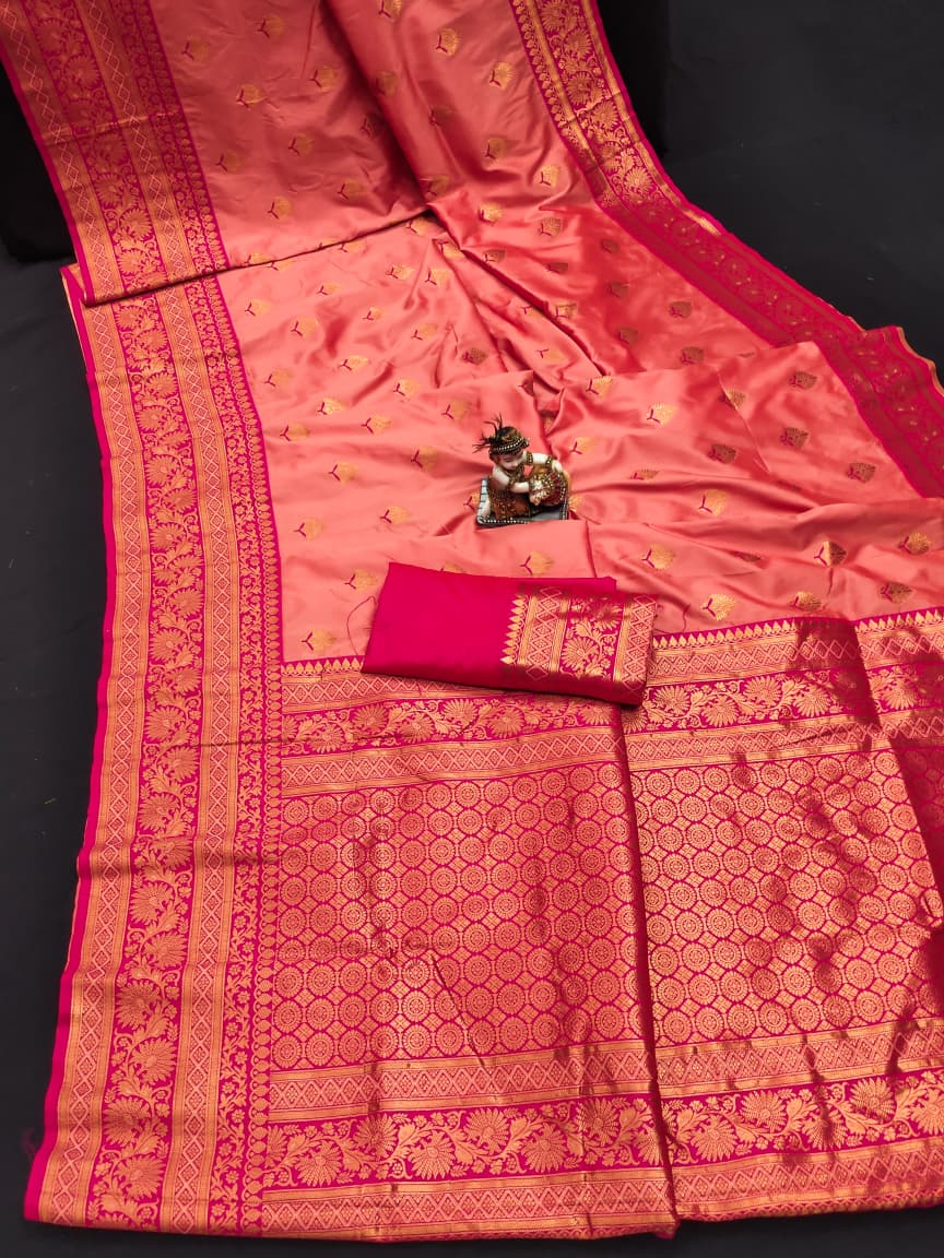BANARASI SOFT SILK, Contrast Jacquard Border with meena with New Trend BANARASI SILK SAREE