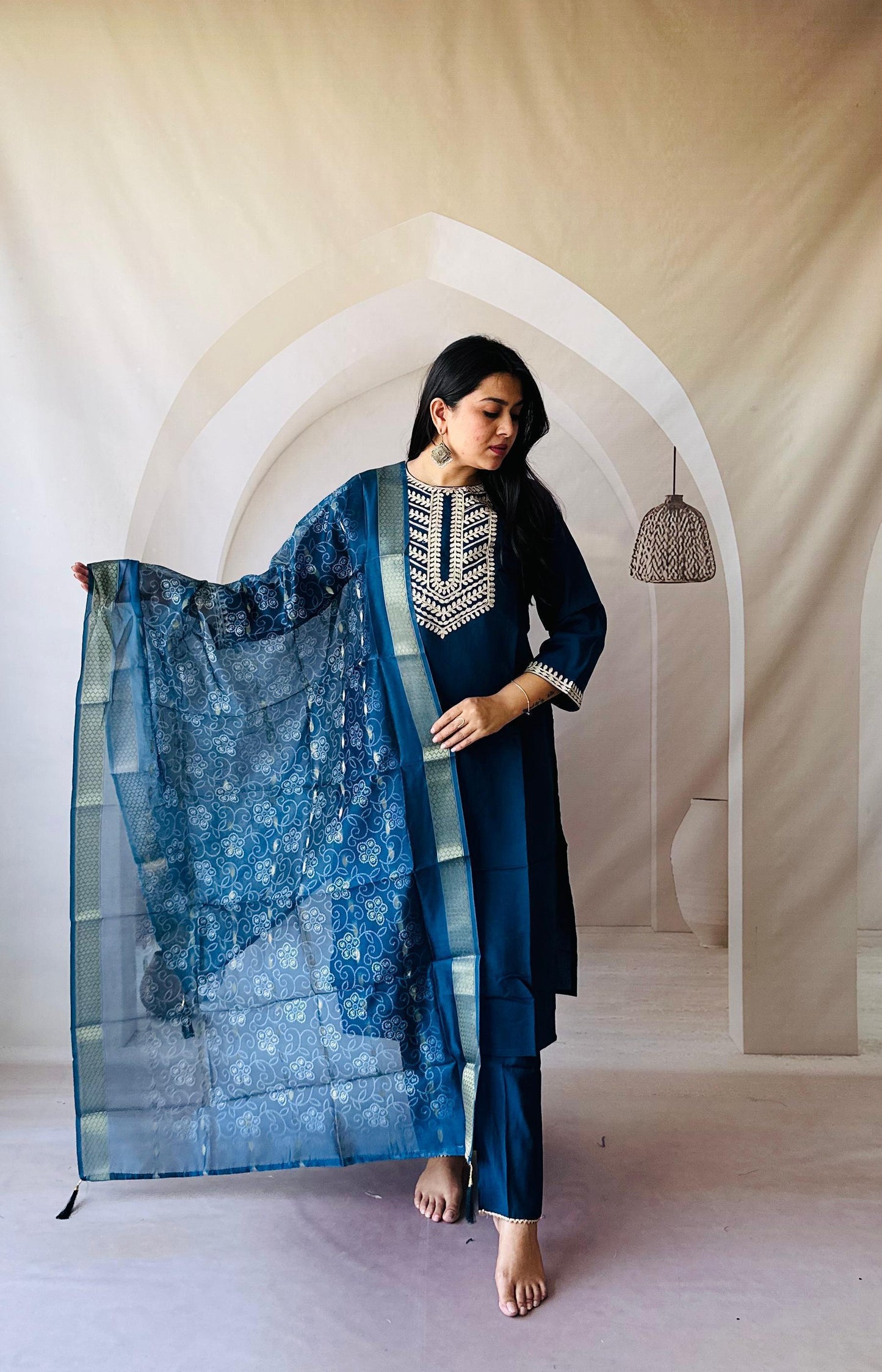 Super Hit Kurti Set β Roman Silk with Gota Patti Work & Chanderi Digital Print Dupatta
