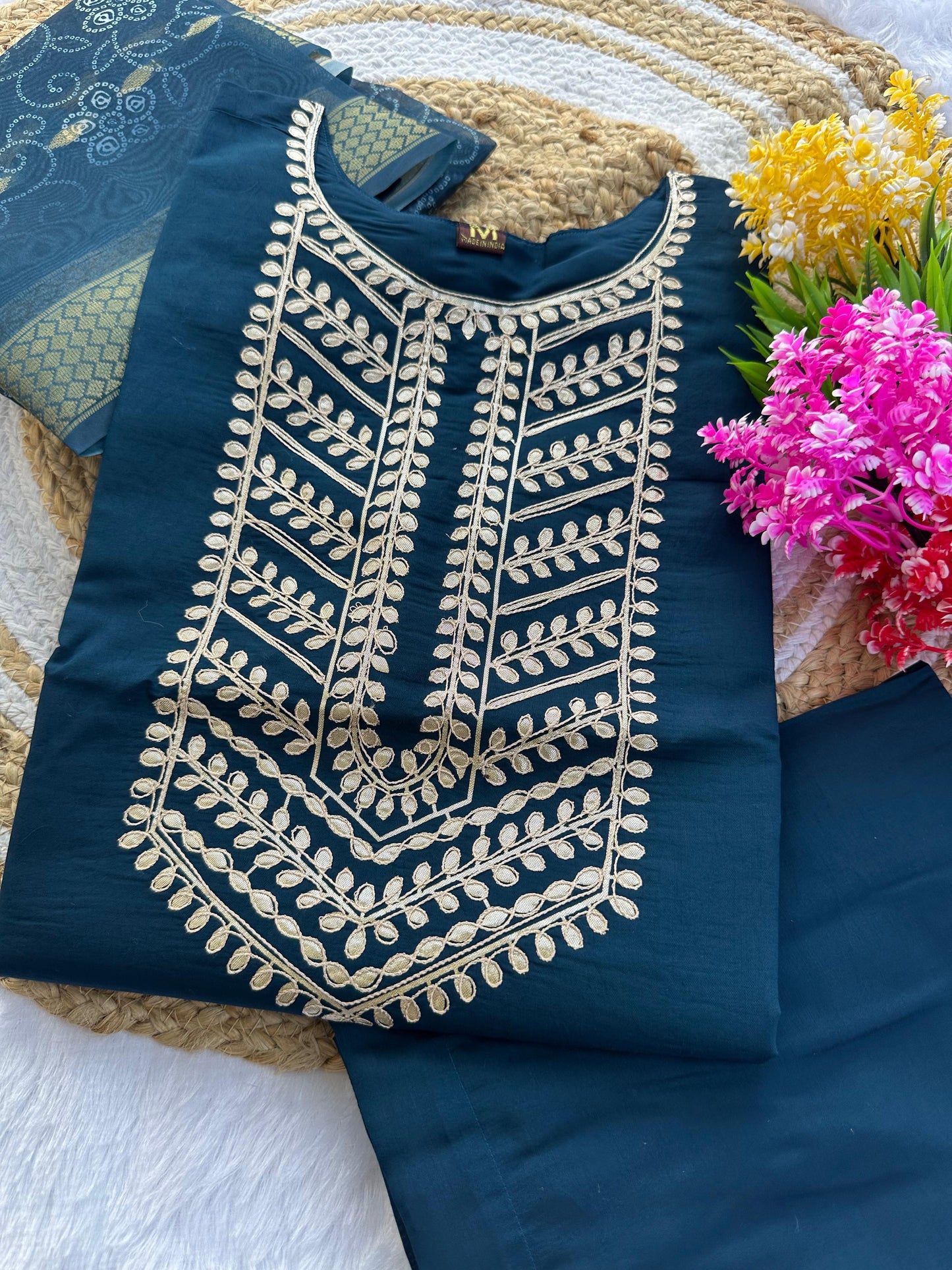 Super Hit Kurti Set β Roman Silk with Gota Patti Work & Chanderi Digital Print Dupatta