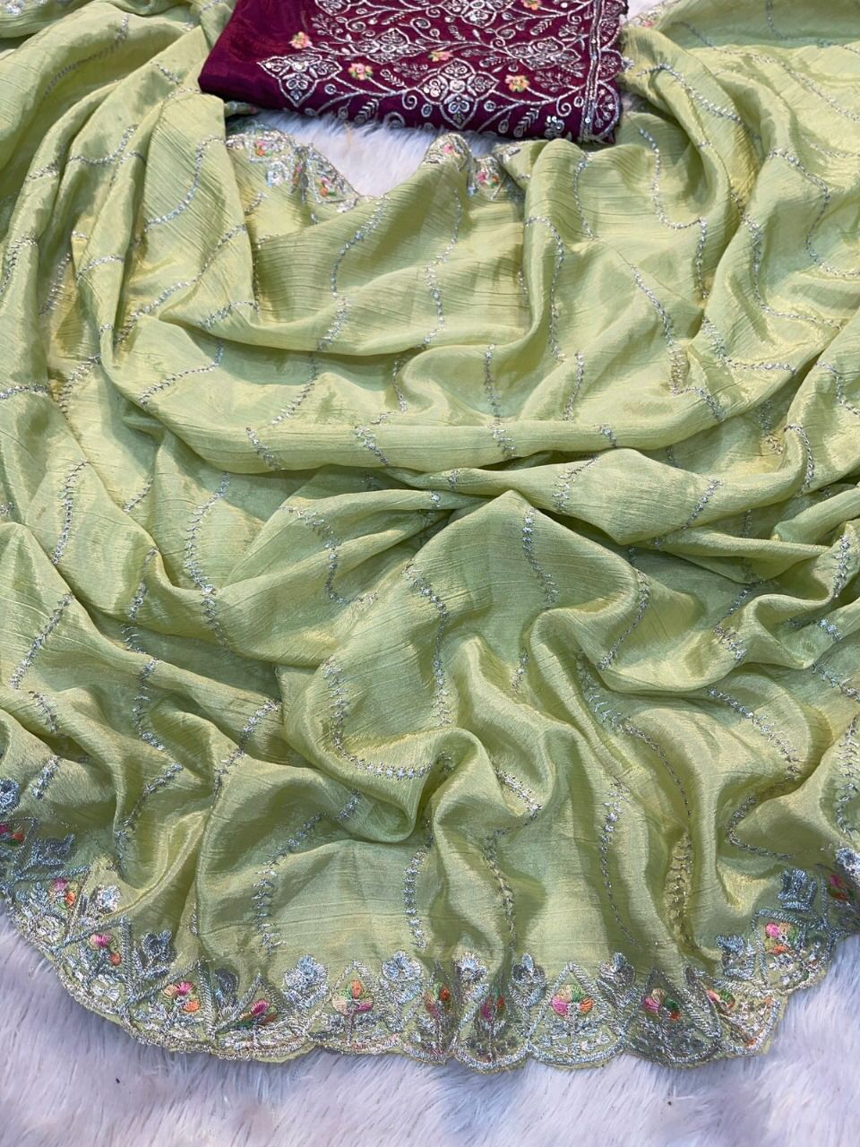 House of Shivisha – Fancy Designer Party Wear Chinon Silk Saree with Embroidered Blouse (Code: KK-0303)