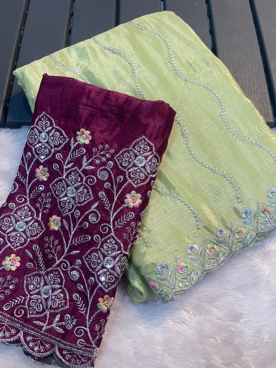 House of Shivisha – Fancy Designer Party Wear Chinon Silk Saree with Embroidered Blouse (Code: KK-0303)