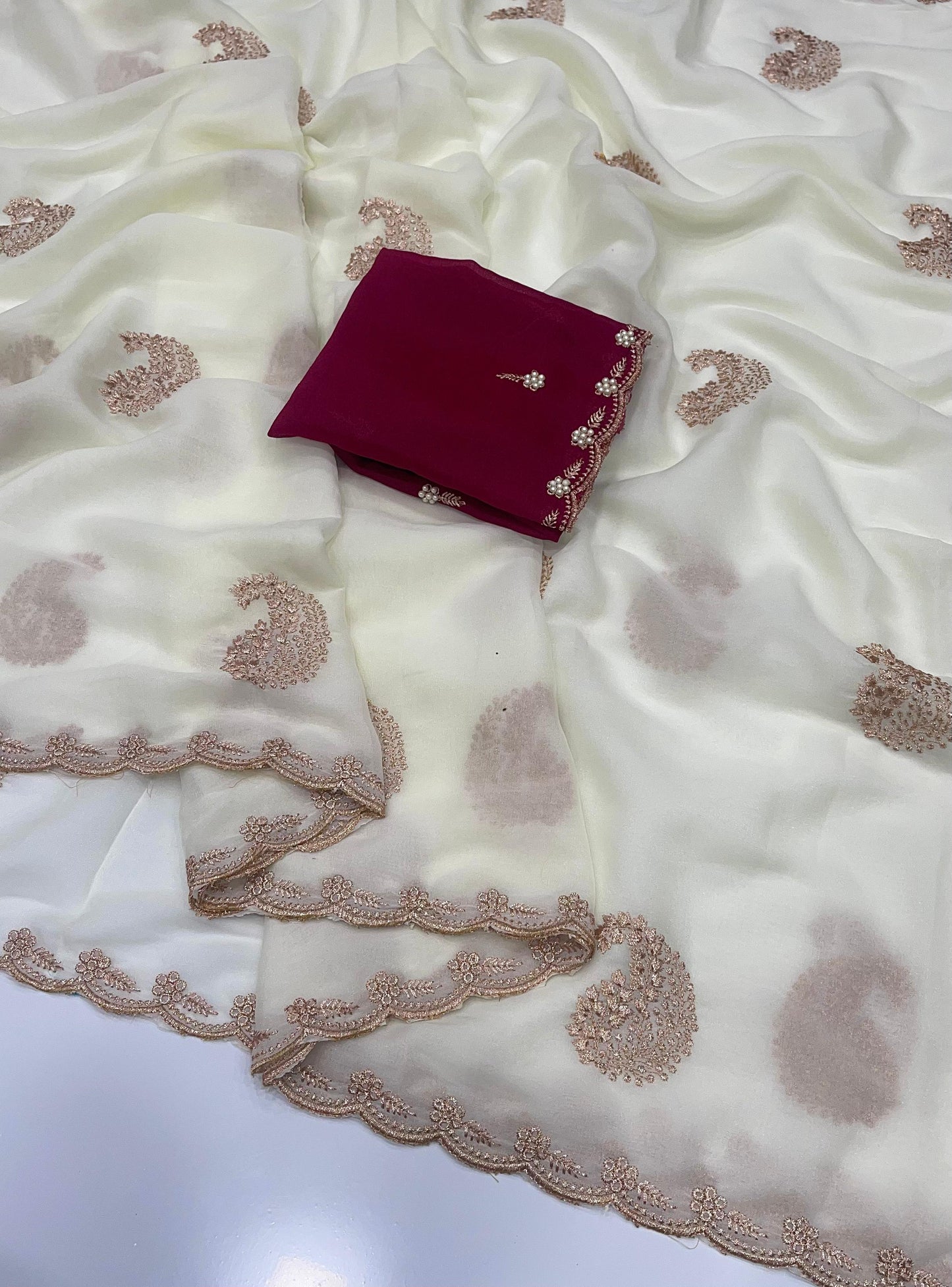 House of ShiVisha Star Georgette Saree β All Over Embroidery Work with Moti Blouse