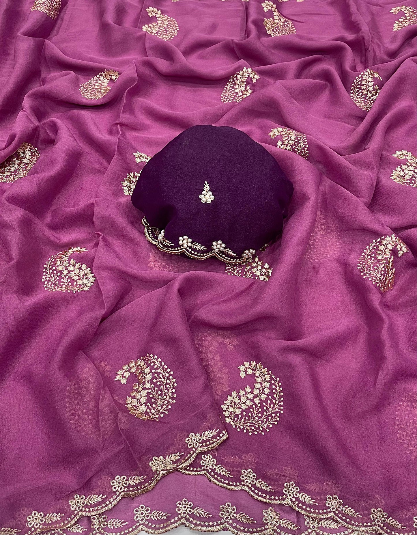 House of ShiVisha Star Georgette Saree β All Over Embroidery Work with Moti Blouse