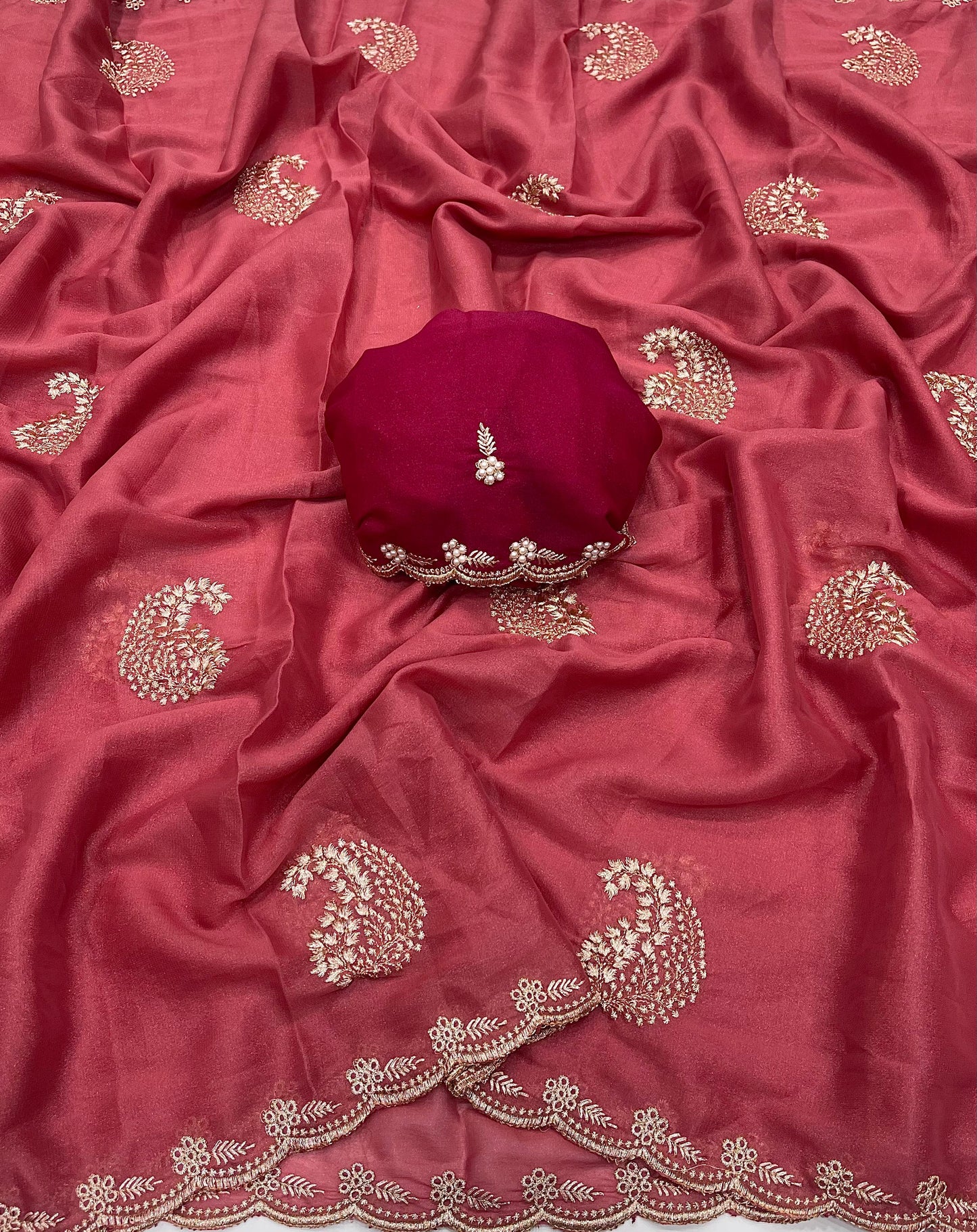 House of ShiVisha Star Georgette Saree β All Over Embroidery Work with Moti Blouse