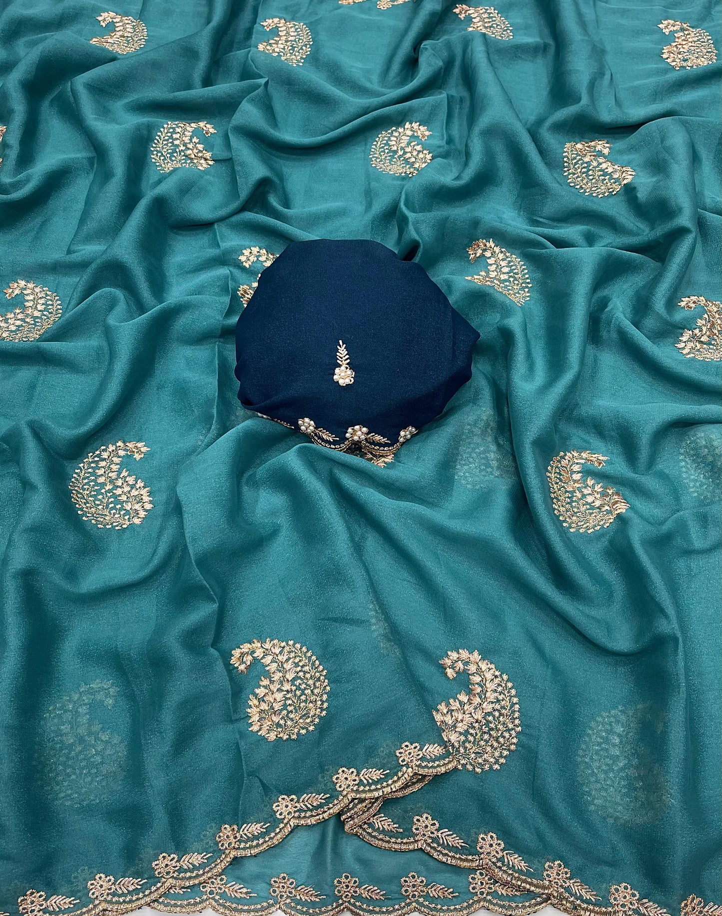 House of ShiVisha Star Georgette Saree – All Over Embroidery Work with Moti Blouse - House Of ShiVisha