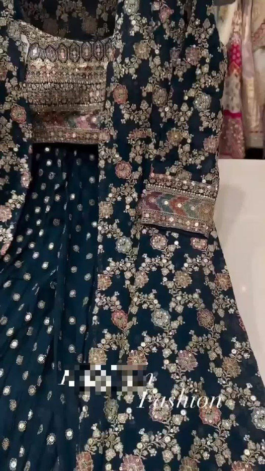 HOS HC-969 Designer Koti Suit Set – Faux Georgette with Embroidery, Dori & Heavy Sequins Work - House Of ShiVisha