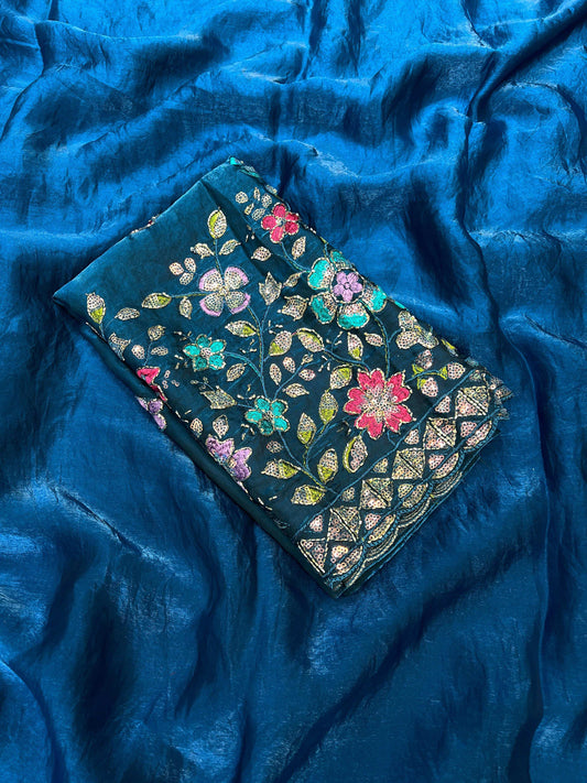 HOS Space Fendy Satin Saree – Elegant Satin Drape with Running Magam Work Blouse - House Of ShiVisha