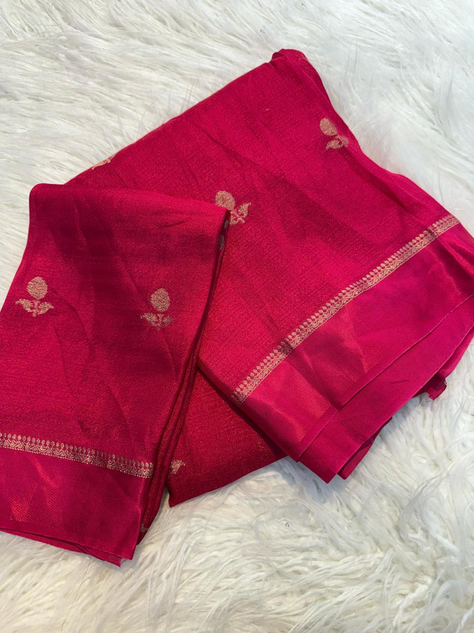 HOS Viscose Khadi Silk Saree β Jacquard Leaf Design with Satin Border & Running Blouse