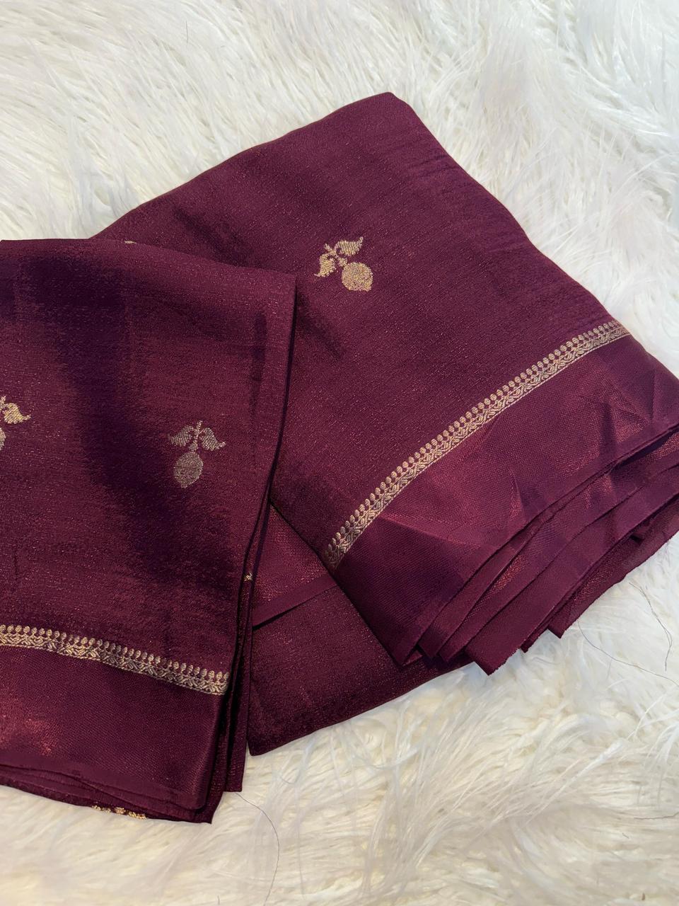 HOS Viscose Khadi Silk Saree β Jacquard Leaf Design with Satin Border & Running Blouse