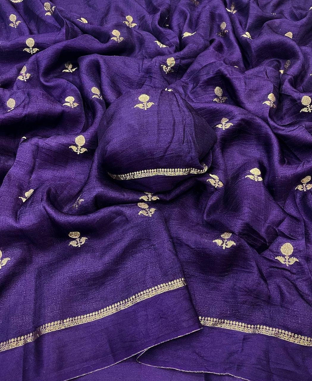 HOS Viscose Khadi Silk Saree β Jacquard Leaf Design with Satin Border & Running Blouse