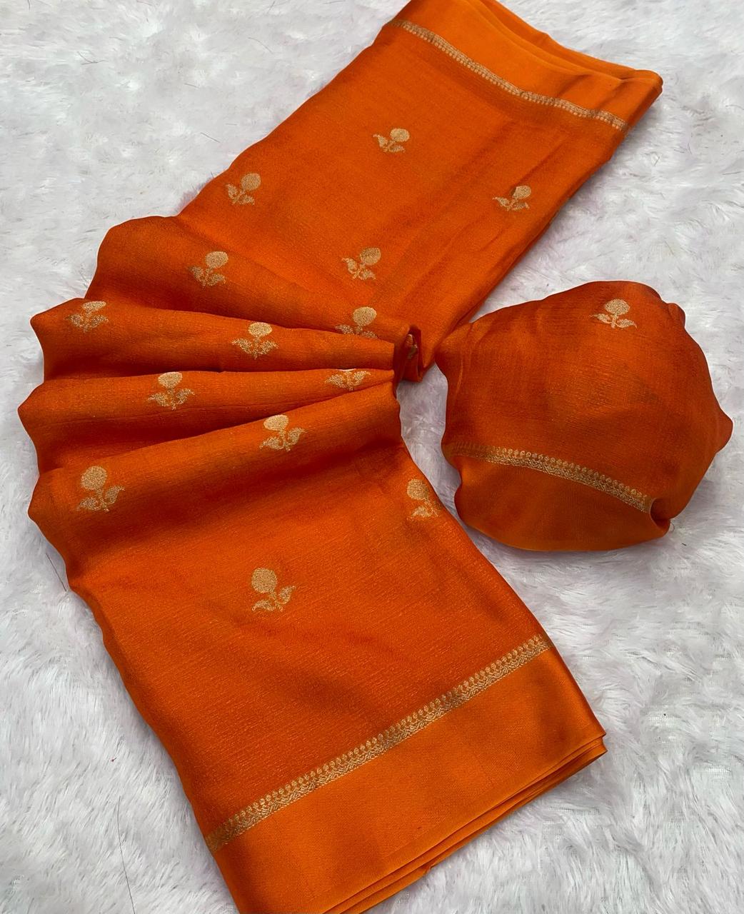 HOS Viscose Khadi Silk Saree β Jacquard Leaf Design with Satin Border & Running Blouse