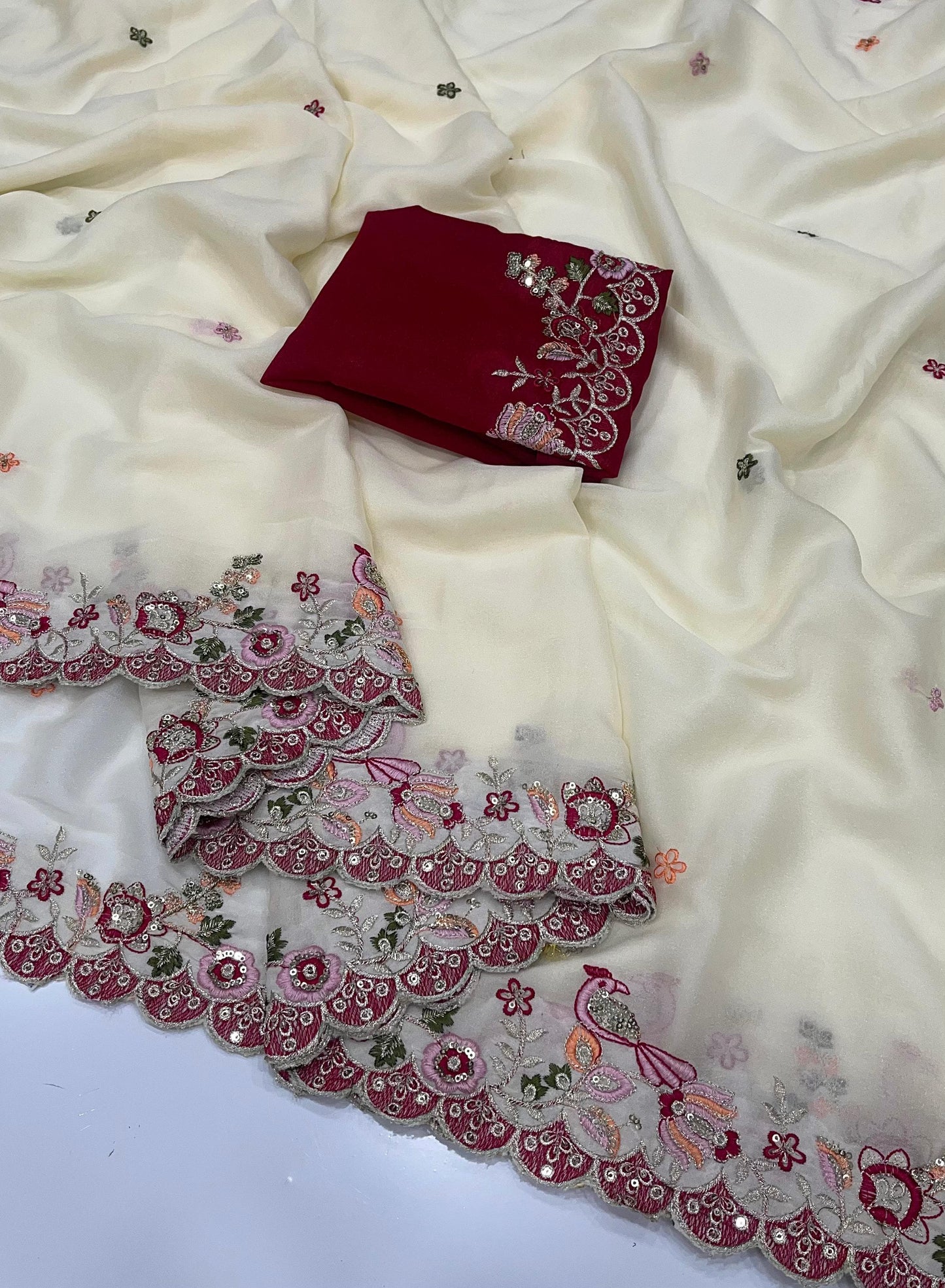 HOS Star Georgette Saree – Heavy Sequins Embroidery Work with Matching Blouse