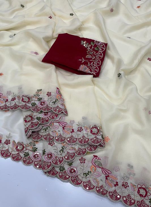 HOS Star Georgette Saree – Heavy Sequins Embroidery Work with Matching Blouse - House Of ShiVisha