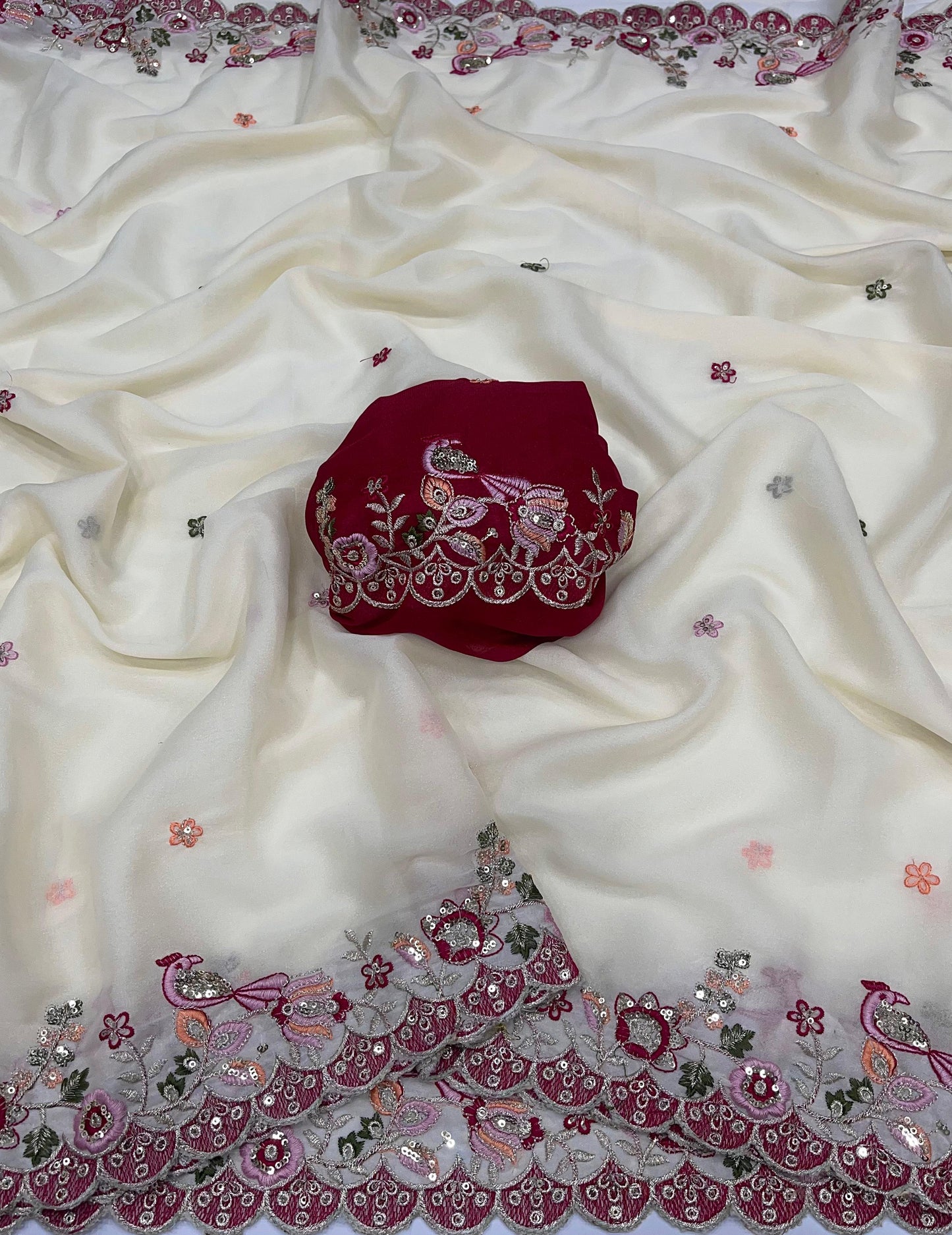 HOS Star Georgette Saree – Heavy Sequins Embroidery Work with Matching Blouse