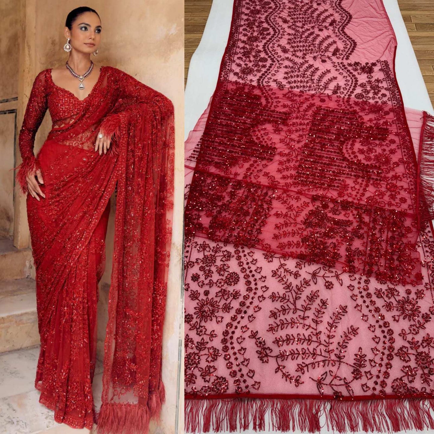 HOS DF 3461 Bollywood Blockbuster Saree – Butterfly Net with Heavy Sequins Embroidery & Designer Blouse - House Of ShiVisha