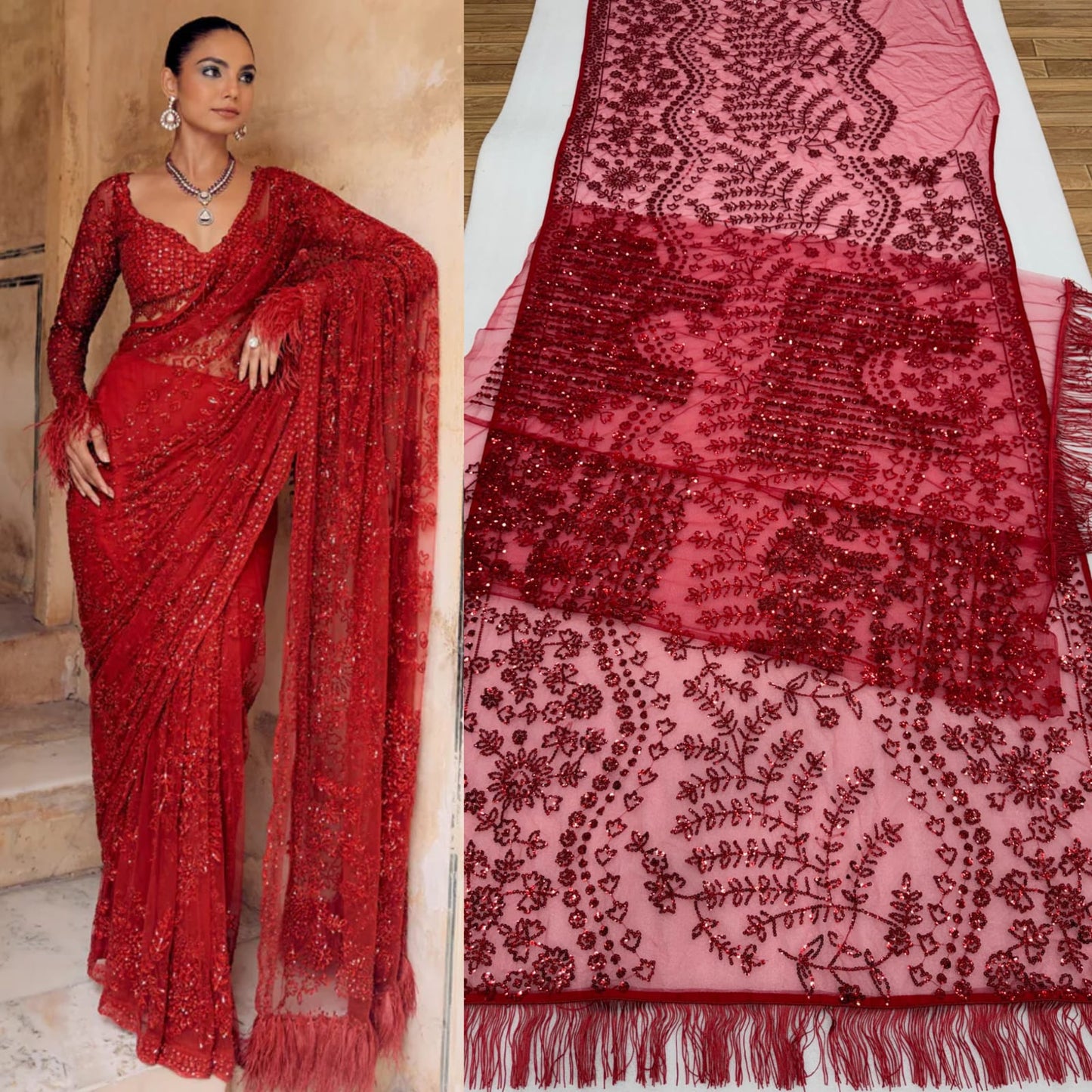 HOS DF 3461 Bollywood Blockbuster Saree – Butterfly Net with Heavy Sequins Embroidery & Designer Blouse