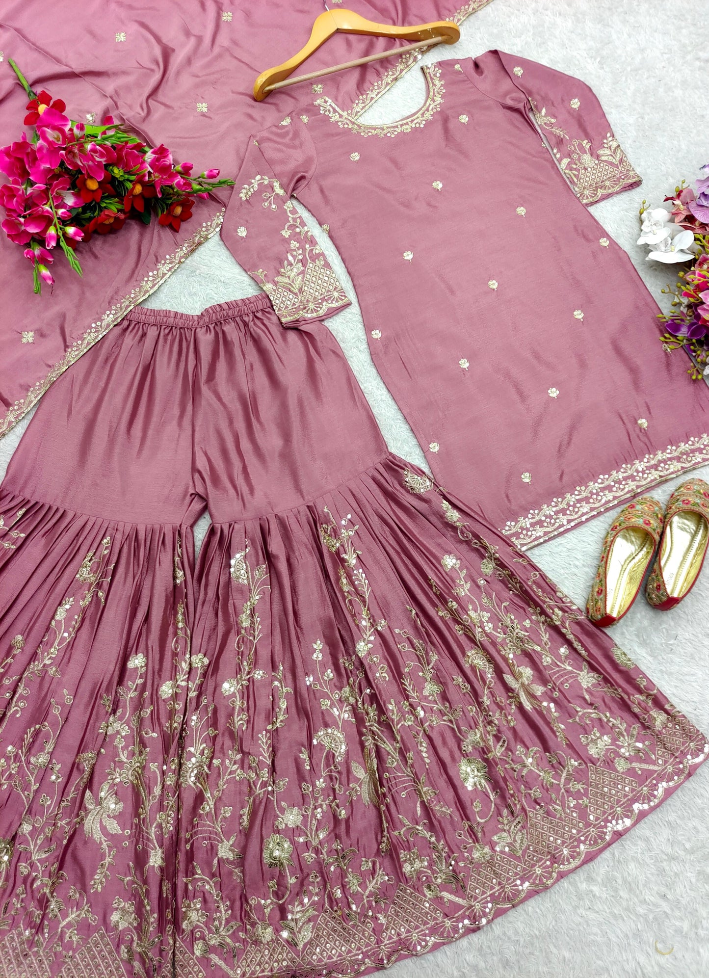 HOS WW-1168 Cinon Silk Suit Set β Embroidered Top, Sarara & Dupatta (Ready to Wear)