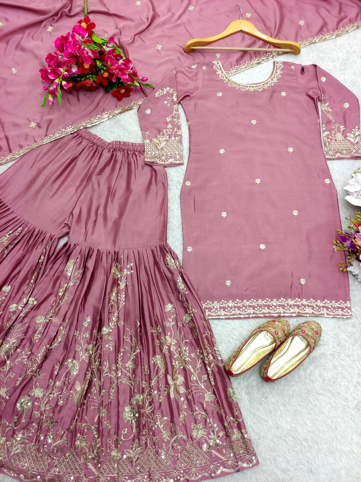 HOS WW-1168 Cinon Silk Suit Set β Embroidered Top, Sarara & Dupatta (Ready to Wear)