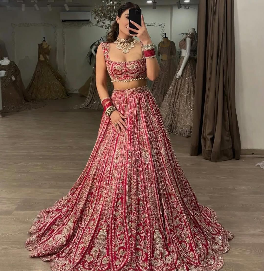 HOS HC-1010 Designer Lehenga β Boomer Silk with Thread, Coding & Sequins Work (3.5 Mtr Flair)