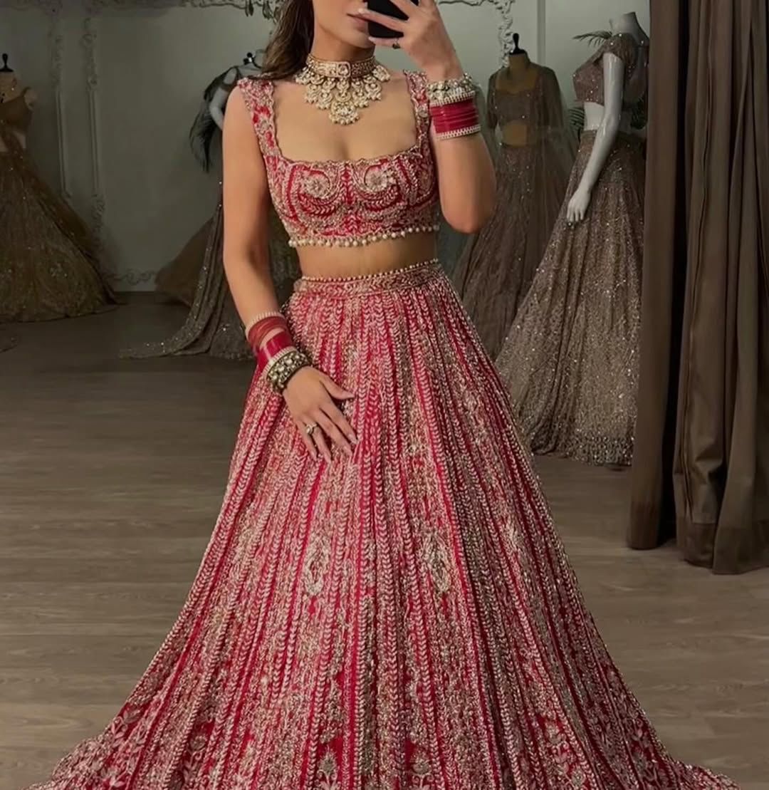HOS HC-1010 Designer Lehenga β Boomer Silk with Thread, Coding & Sequins Work (3.5 Mtr Flair)