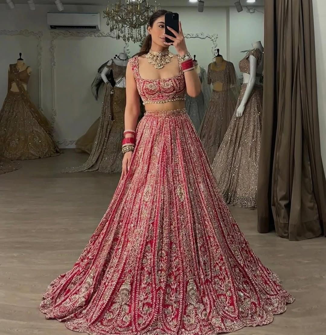 HOS HC-1010 Designer Lehenga β Boomer Silk with Thread, Coding & Sequins Work (3.5 Mtr Flair)