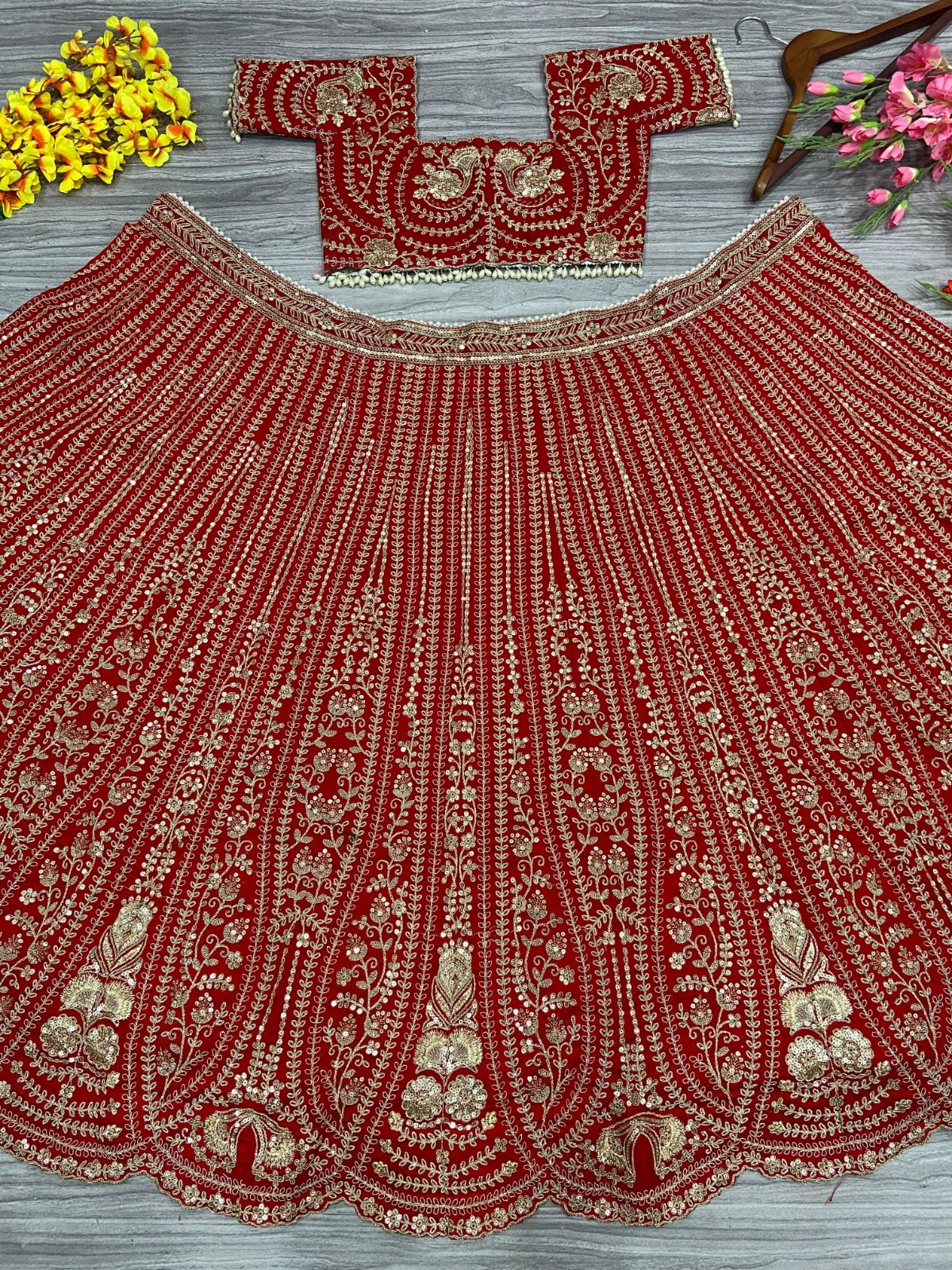 HOS HC-1010 Designer Lehenga β Boomer Silk with Thread, Coding & Sequins Work (3.5 Mtr Flair)