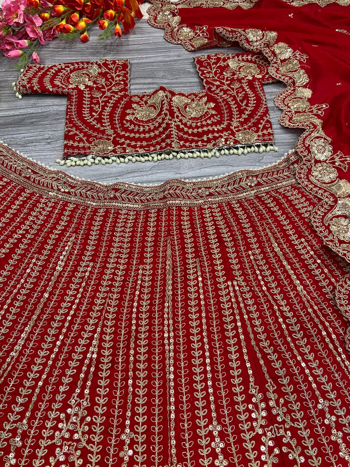 HOS HC-1010 Designer Lehenga β Boomer Silk with Thread, Coding & Sequins Work (3.5 Mtr Flair)