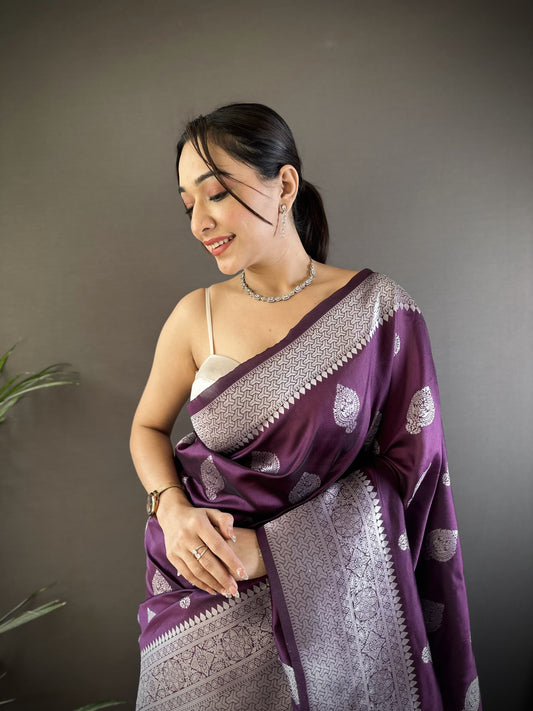 HOS Khwaish Catalogue – Soft Banarasi Silk Saree with Silver Jari Weaving & Rich Pallu - House Of ShiVisha