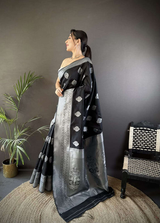 HOS Khwaish Catalogue – Soft Banarasi Silk Saree with Silver Jari Weaving & Rich Pallu - House Of ShiVisha