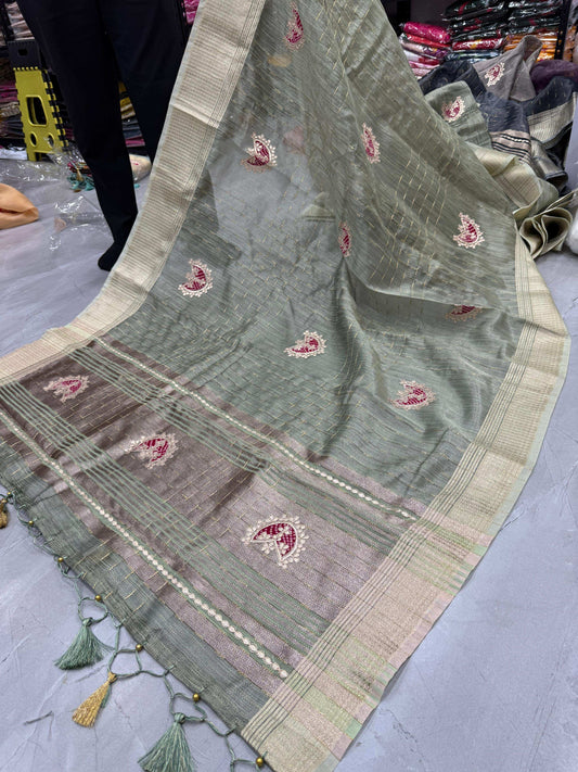 HOS Designer Tissue Silk Saree – Gota Patti Work with Running Blouse (12 Colors) - House Of ShiVisha