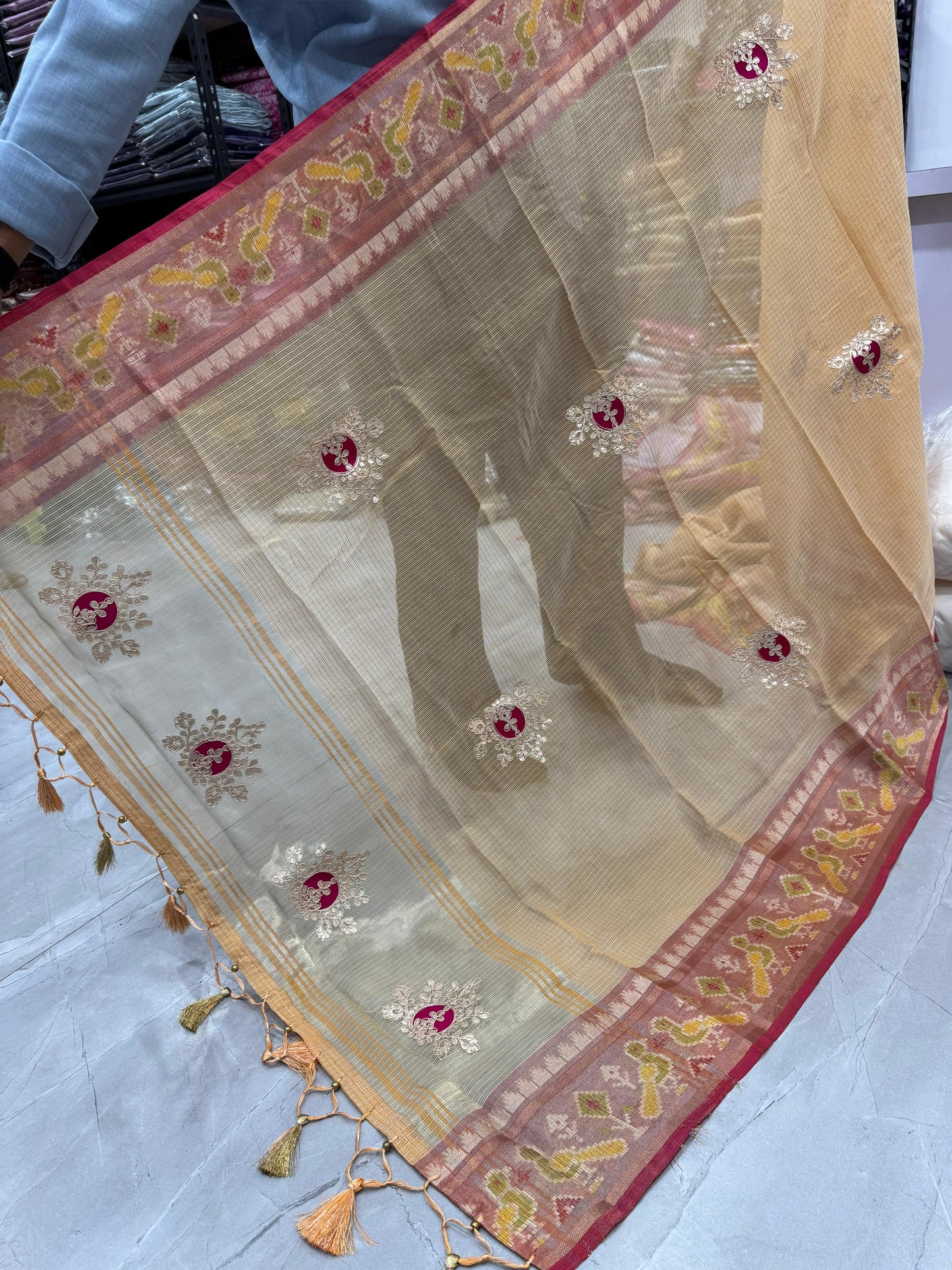 HOS Designer Tissue Silk Saree – Gota Patti Work with Running Blouse (12 Colors)