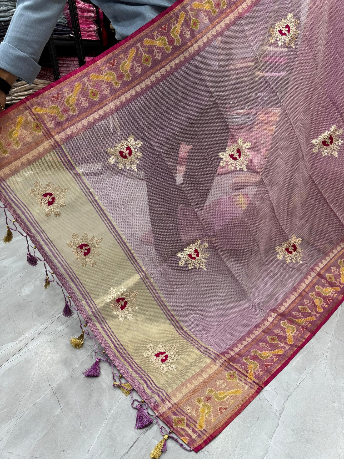 HOS Designer Tissue Silk Saree – Gota Patti Work with Running Blouse (12 Colors)