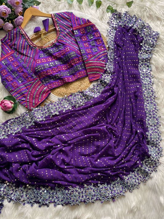 HOS DF 3453 Bollywood Blockbuster Saree – Faux Georgette with Original Mirror & Sequins Work - House Of ShiVisha