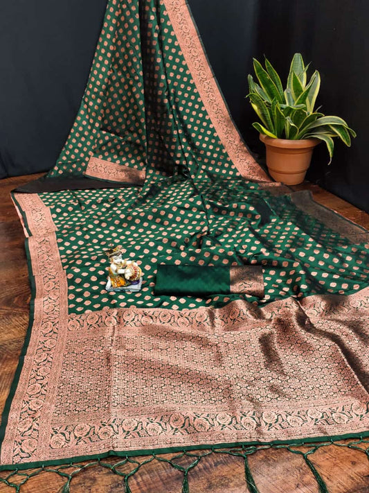 House of ShiVisha USHA Catalogue – Banarasi Silk Saree with Copper Jari Weaving & Rich Pallu - House Of ShiVisha