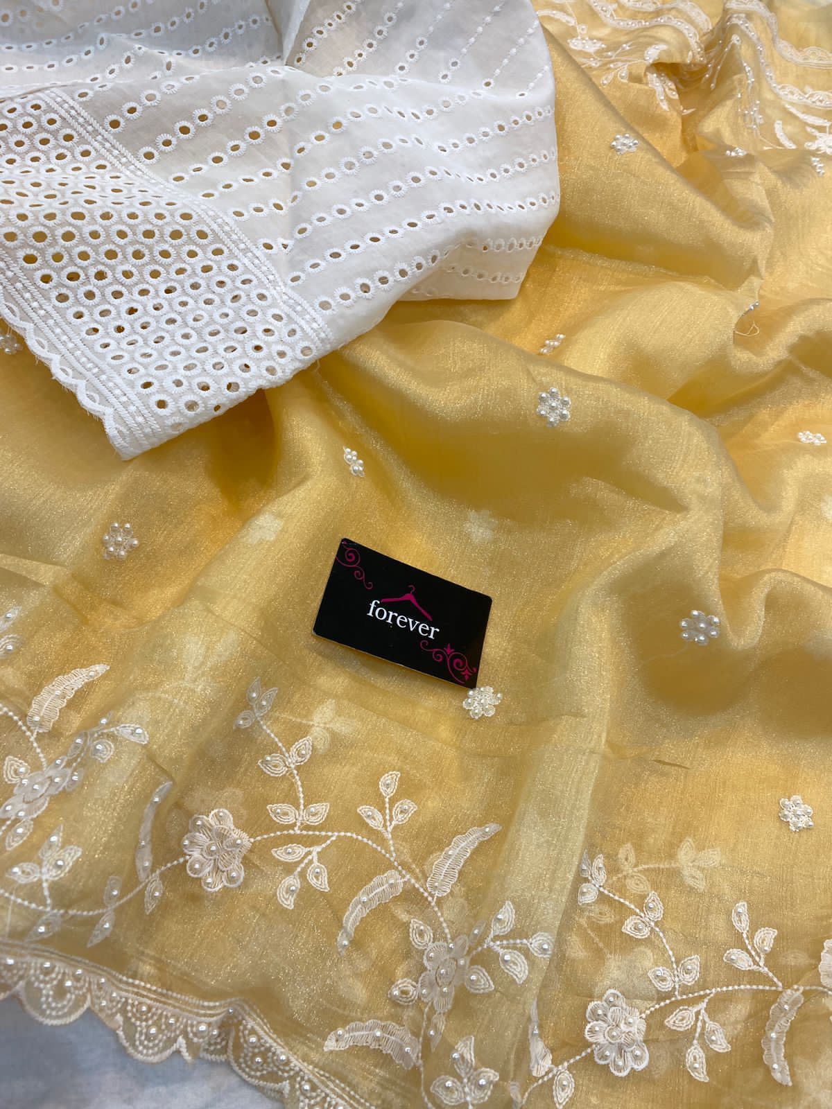 HOS Pure Khadi Organza Saree – Elegant Embroidery with Chicken Blouse