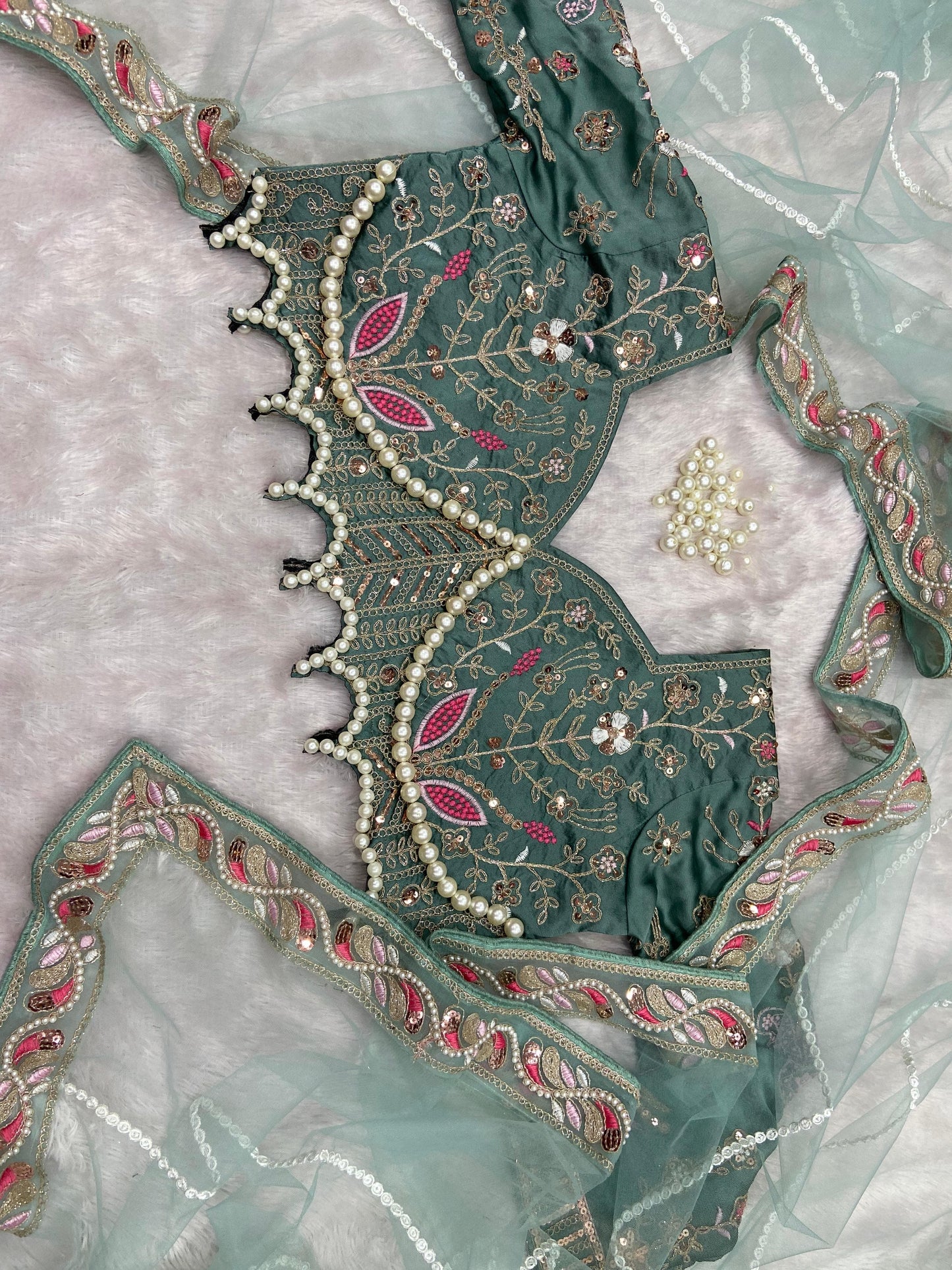 HOS ASN-60 Designer Net Saree β Embroidery, Dori, Sequins & Hand Diamond Work Border