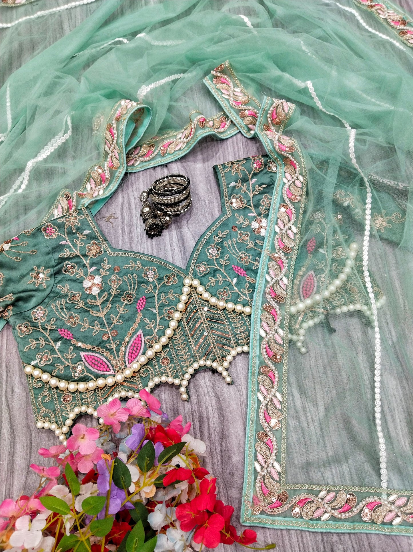HOS ASN-60 Designer Net Saree β Embroidery, Dori, Sequins & Hand Diamond Work Border