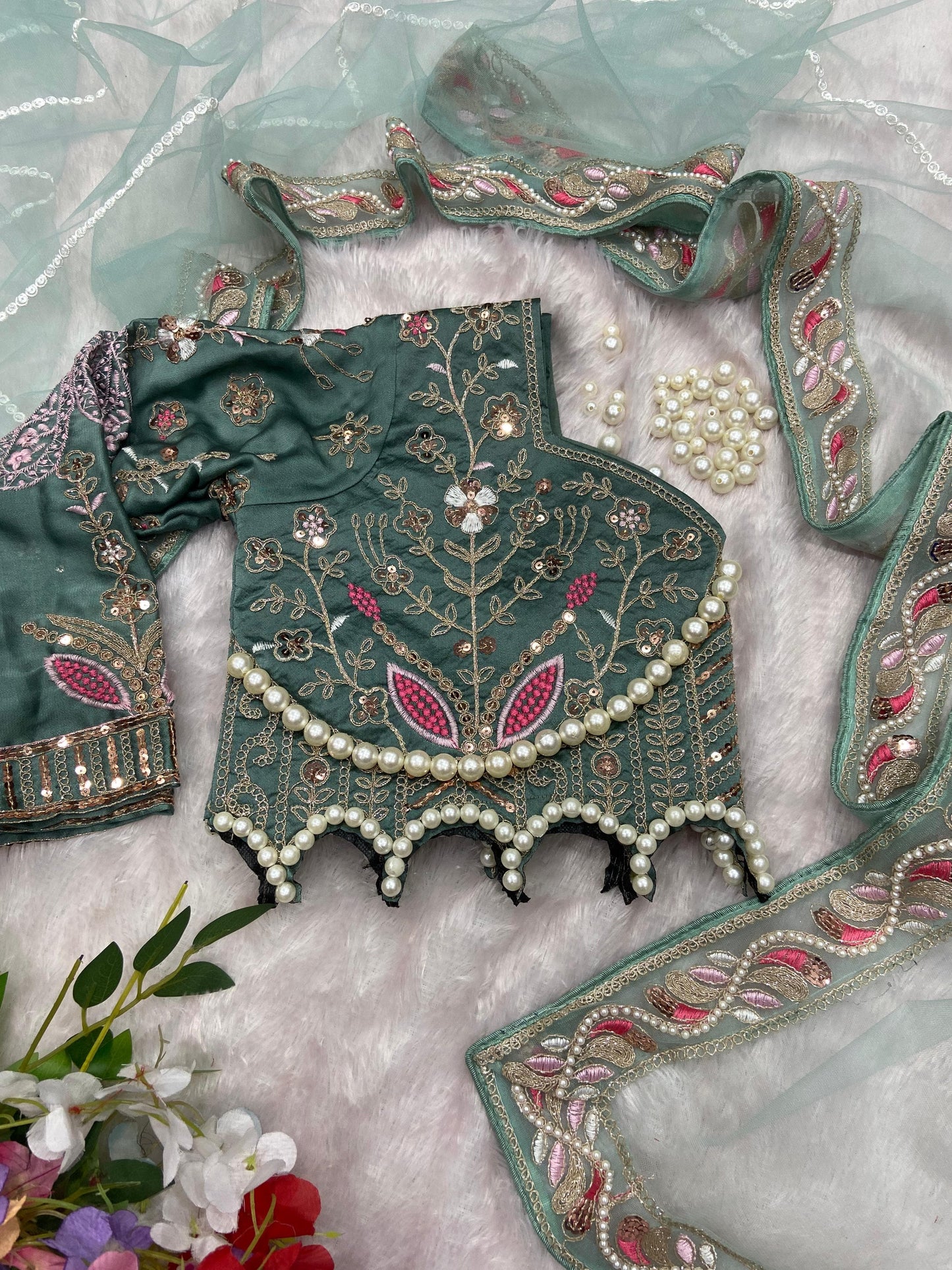 HOS ASN-60 Designer Net Saree β Embroidery, Dori, Sequins & Hand Diamond Work Border