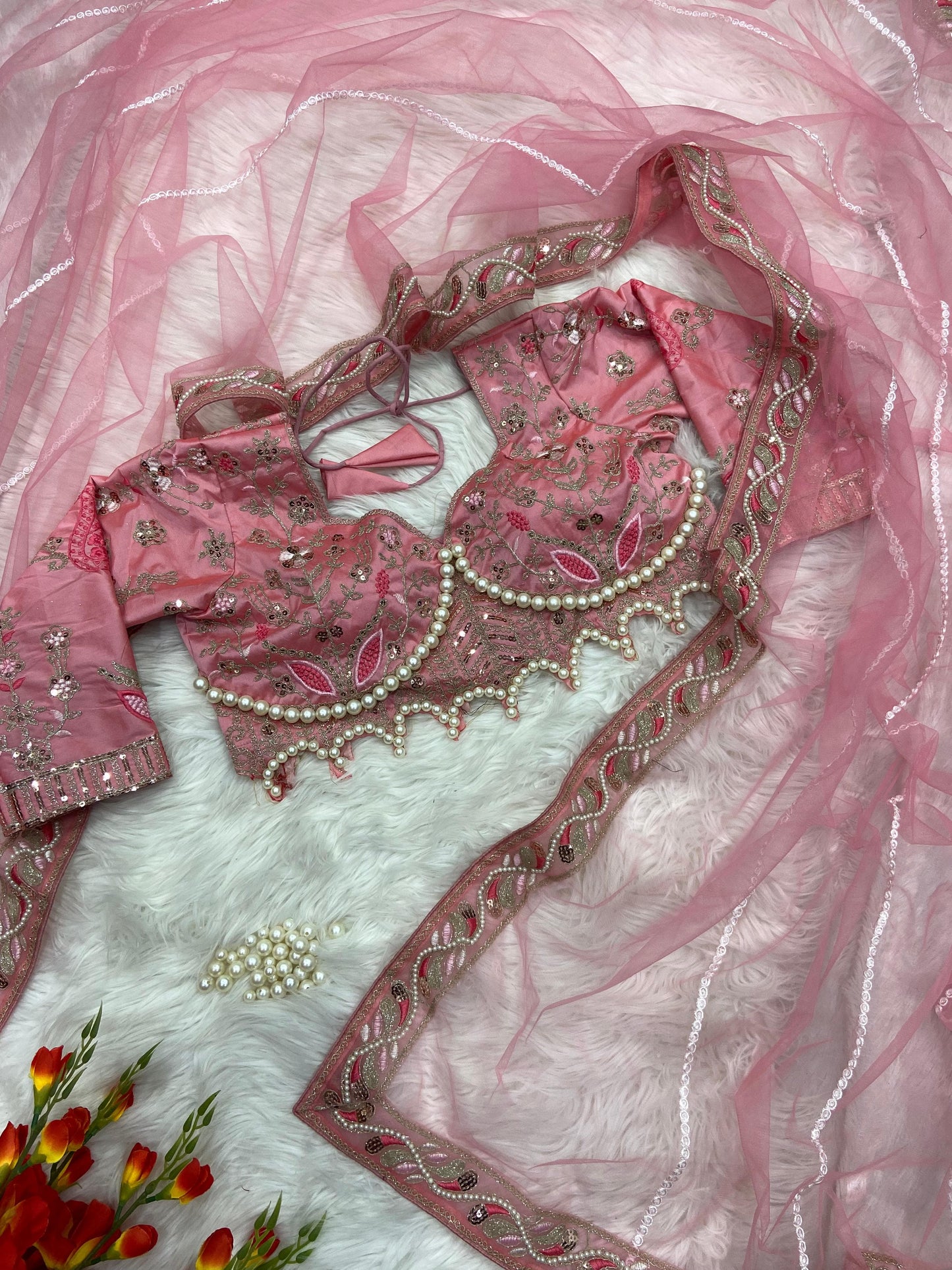 HOS ASN-60 Designer Net Saree β Embroidery, Dori, Sequins & Hand Diamond Work Border