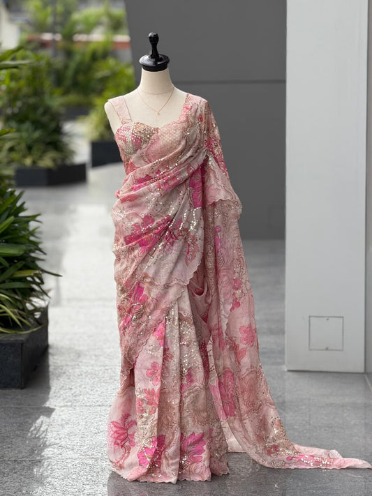 HOS SCnx 1177 Jimmy Organza Saree with Sequins Work - House Of ShiVisha