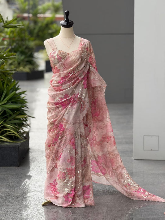 HOS SCnx 1177 Jimmy Organza Saree with Sequins Work - House Of ShiVisha