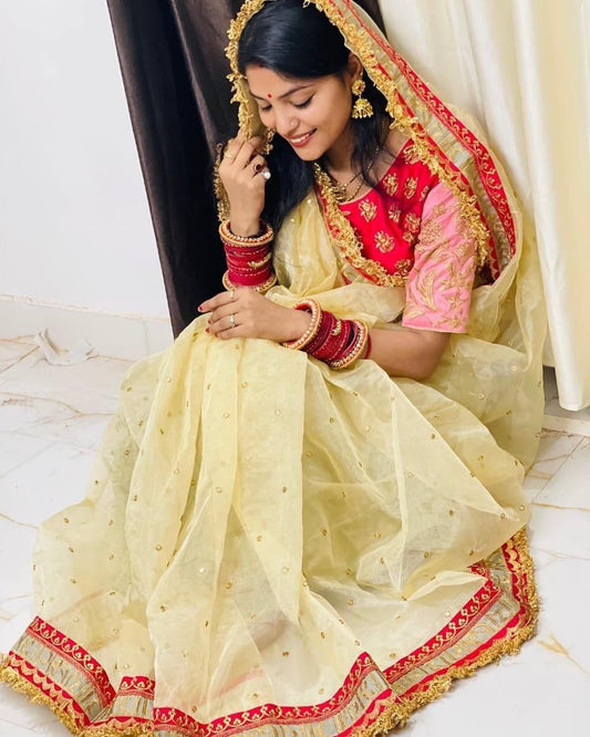 HOS KK-0150 Organza Silk Saree with Embroidery & Zari Blouse - House Of ShiVisha