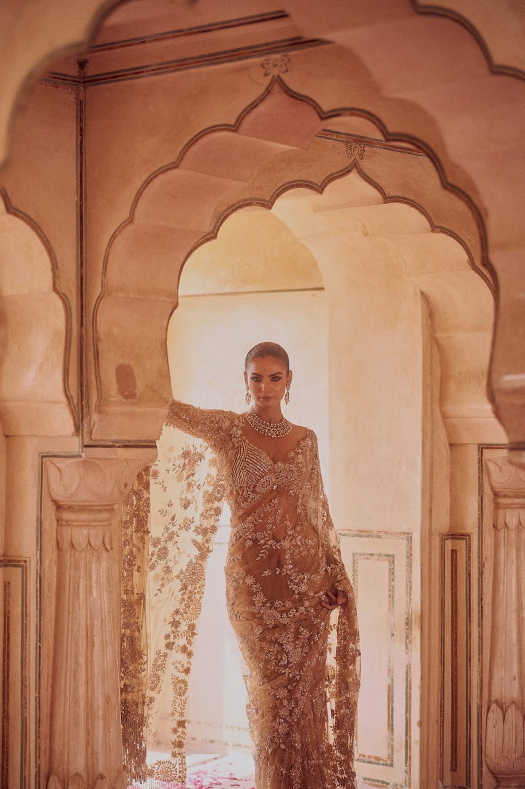 HOS DF 3434 Net Sequins Saree with Heavy Embroidery - House Of ShiVisha