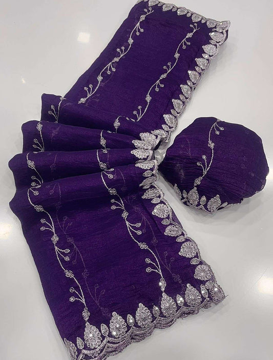 HOS Georgette Crunchy Saree with Embroidery & Blouse - House Of ShiVisha