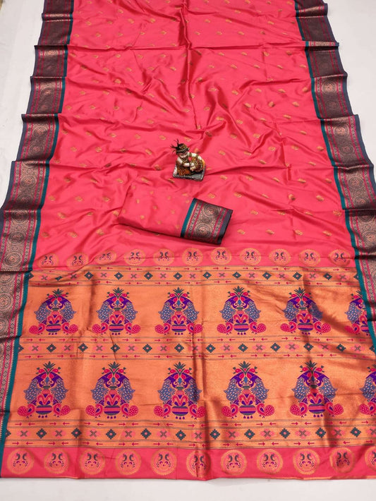 HOS Ruhi Paithani Banarasi Silk Saree with Peacock Pallu - House Of ShiVisha