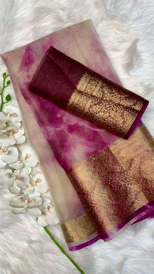 HOS Organza Saree with Shibori Hand Print & Matching Blouse - House Of ShiVisha
